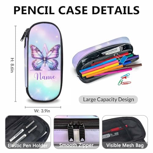 School Backpack for Girls, Custom Name Monogram Butterfly Backpacks, Personalized Initial Bookbag with Lunch Box for Kindergarten Primary Elementary, Schoolbag with Pencil Case Bundle for Kids4