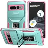 for Pixel 7 Pro Case,with Sliding Camera Lens Cover,HD Screen Protector,360° Rotating Ring Kickstand,AYMECL Military-Grade Shockproof Protective Cover for Google Pixel 7 Pro,Mint+Pink