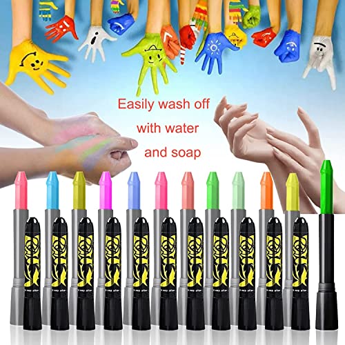 12 Colors Glow In The Dark Body Paint Uv Neon Face Paint Crayons Halloween Neon Face Painting Crayons Kit For Halloween Costume Holiday Birthday Masquerades Club Makeup Party #TOP7