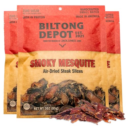 Biltong Depot Smoky Mesquite Biltong Slices Bundle - 3oz (3 Pack) | Air-Dried Beef Jerky Snack | Smoked Flavor| High Protein | Zero Sugar | Keto & Paleo Friendly | Gluten Free | No Artificial Preservatives | No MSG