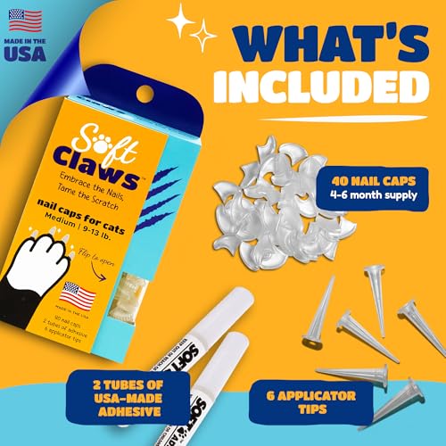 Image of Soft Claws Cat Nail Caps for Medium Cats - (40 Caps, Pink and Green) - Made in USA - Veterinarian-Developed | Protects Furniture & Skin - Easy to Apply, Long-Lasting Anti-Scratch Soft Cat Claw Covers