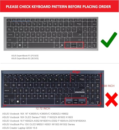 Image of Saco Keyboard Cover for 2025 ASUS Expertbook P1 P1503 & Expertbook B1 B1503 15.6 Inch Laptop | Anti-Spill, Ultra-Thin Keyboard Protector