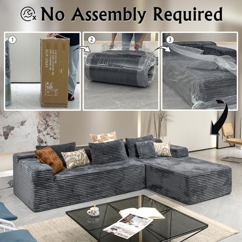 Image of Sectional couches for Living Room Corduroy Couch, 104 inch Cloud Sectional Couch with L-Shape Chaise, Modern Modular Sofa, Deep Seat Comfort, No Assembly Required(Plush Corduroy, Right Facing Chaise)