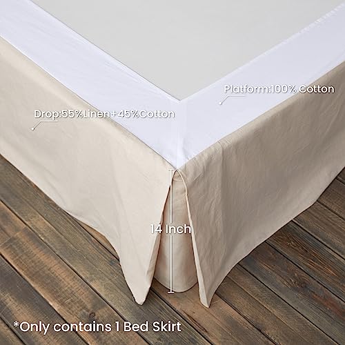 BISELINA-French-Linen-Wrap-Around-Bed-Skirt-with-Pleated-Corner-14-Inch-Tailored-Drop-Natural-Flax-Cotton-Blend-Basic-Soft-Cozy-14-King-Linen BISELINA French Linen Wrap Around Bed Skirt with Pleated Corner 14 Inch Tailored Drop Natural Flax Cotton Blend Basic Soft Cozy 14 King Linen