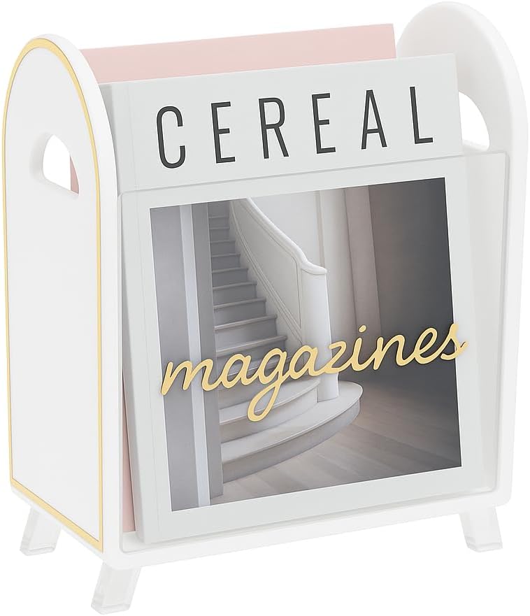 Khen Acrylic Magazine Holder with Gold Trim - 12.40" x 10" x 4.49" - Crystal Clear Holder - Shatterproof - Open Top - Space Saver - For Magazines, Publications, Office Desk, Reception, Waiting Room