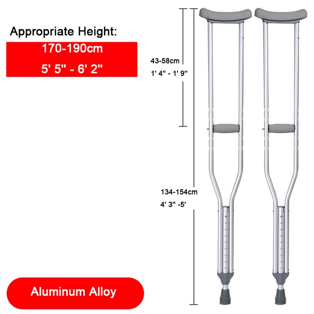 Medyczne kule pod pachami, aluminiowe kule dla dorosłych, regulowane kule do chodzenia, uniseks, odpowiednie do treningu rehabilitacyjnego, pomoc w chodzeniu (rozmiar: L (1 para)) Double the comfort