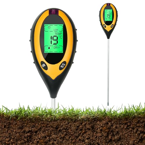 Medidor de Suelo 4 en 1,Medidor de pH de Suelo con pH/Humedad/Temperatura/Luz,Medidor Humedad Plantas,Medidor de Suelo con Pantalla LCD,para Granja,Jardín,Césped,Plantas de Exterior