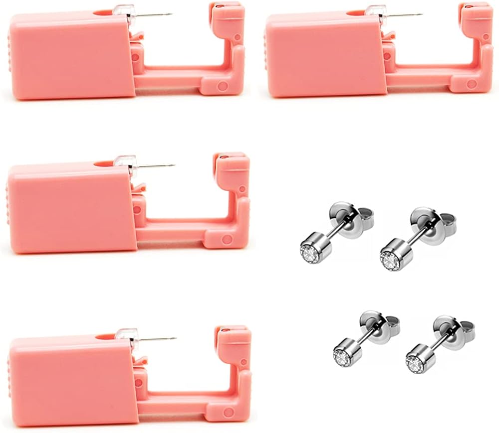4 Pack Disposable Ear Piercing kit, self piercing earrings Gun,A fun at