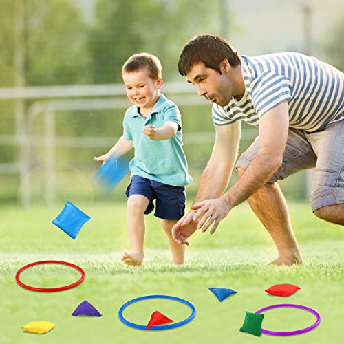 iBaseToy Carnival Game - Bean Bag Toss Game for Kids & Adults, Carnival Ring Toss Game Outdoor Games for Birthday Party Yard Lawn Supplies Plastic Cone Set, 30 Pieces