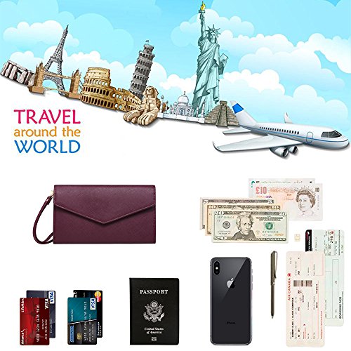 Krosslon Rfid Passport Holder Wristlet Travel Wallet Trifold Documents Organizer Slim Purse, Fit Us Uk Ca Passport Cover Best Traveling Accessories For Women, Burgundy(218#) #TOP3