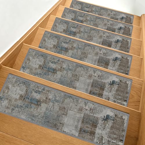 Non-Slip Carpet Stair Treads 15PCS, 8"x30" Peel and Stick Stair Runner for Wooden Steps Indoor, Washable Reusable Adhesive Backing, Pet-Friendly Safety Mats for Kids, Elders, Dogs