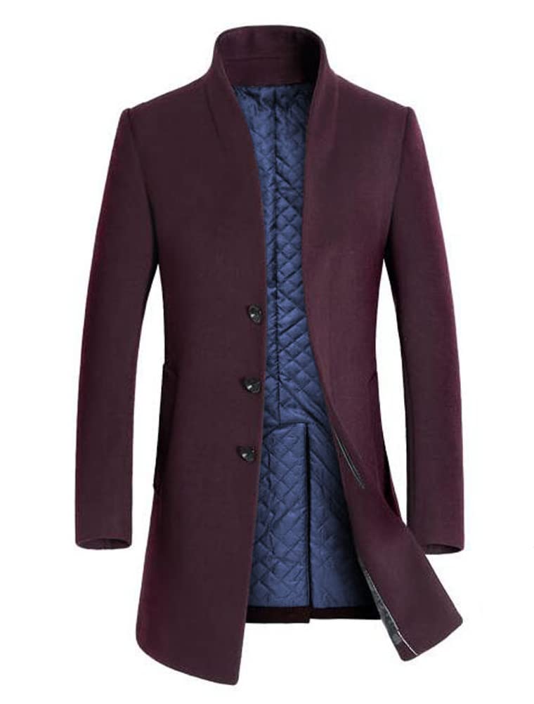 Lavnis Men's Trench Coat Long Wool Blend Overcoat Slim Fit Down Topcoat