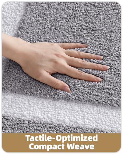Image of Color&Geometry Gray Bathroom Rugs 30x20, Extra Soft Absorbent Microfiber Bath Rugs, Non-Slip Bathroom mat, Washable Plush Bath Mats for Bathroom, Shower, Bathtub, Laundry, Light Grey White