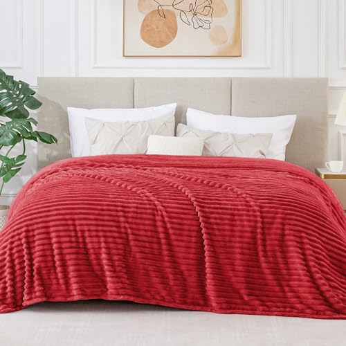 Image of BEDELITE Fleece Blanket King Size - 3D Ribbed Jacquard Soft and Warm Decorative Fuzzy Blankets - Cozy, Fluffy, Plush Lightweight Throw Blankets for Couch, Bed, Sofa(Red, 108x90 inches)