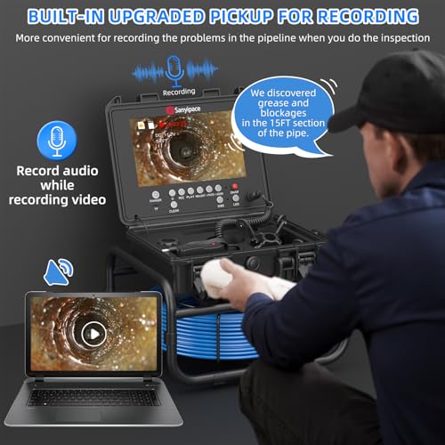Image of Sanyipace Drain Camera 100FT /30M, 23mm /0.9in FHD Sewer Inspection Camera, 5X Zoom, Distance Counter, 9 inch IPS Screen, DVR & Voice Recorder, 32GB Card, for Sewer Line, Pipe, Duct, Plumbing, Plumber, Home