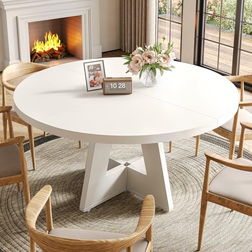 image for LITTLE TREE Round Dining Table for 4-6 People, 47 Inches White Circle 