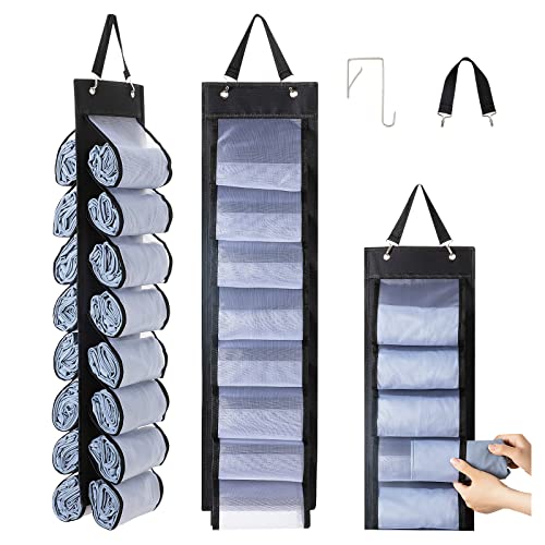 DHSFKBE Legging Organizer Storage, T-Shirt Organizer, Foldable Hanging Closet Organizer, Hanging Clothes Organizer with 16 Roll Compartments for Yoga Clothes, Shirt (Black)