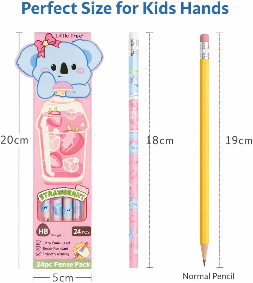 Cute Cartoon HB Pencils for Kids (24 PCS) with Storage Case, Dark Writing Break Resistant Lead, Triangle Grip School Pencils for Writing Drawing Homework Return Gift Set