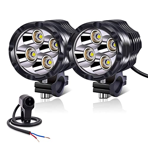 YnGia 2 luces LED antiniebla para motocicleta con interruptor a prueba de agua, luces auxiliares blancas para motocicleta, luz de conducción DRL 12V 24V para motocicleta, ATV, SUV, camión, barco