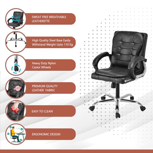 Image of Comfortable Ergonomic Revolving Medium Back Office /Home Study Revolving Leatherette Chair (1, Black, Standard)