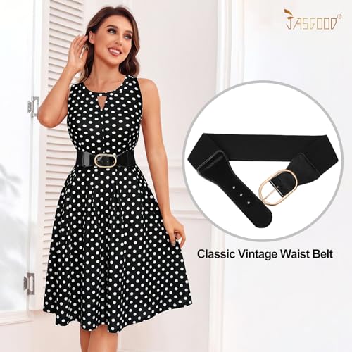 JASGOOD 2 Pack Women Wide Stretchy Belt Vintage Elastic Waist Belt for Dress with Gold Buckle3