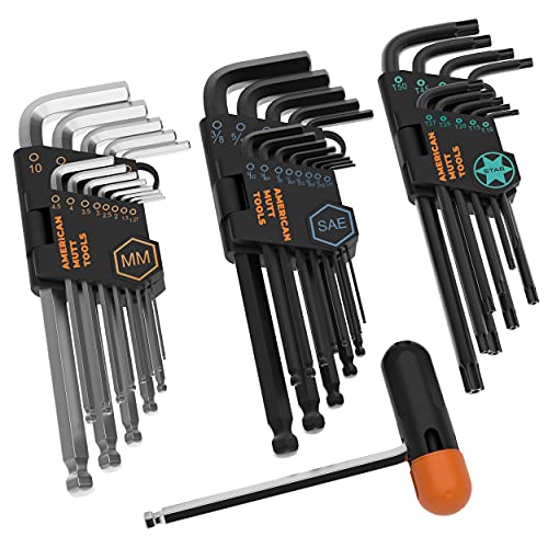 Up To 50% OFF AMERICAN MUTT TOOLS L-Key Allen Wrench Set - Includes Metric and SAE Long Arm Ball End Hex Keys and Star Long Arm Security L-Keys (35pc Hex and Star Key Set)