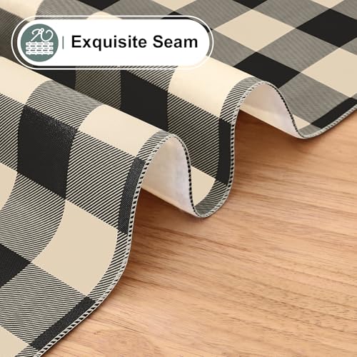Image of misaya Square Waterproof Vinyl Table Cloth, Buffalo Flannel Backed Tablecloth, Wipeable Plastic Table Cover for Dinner, Kitchen, Outdoor (54 inch x 54 inch, Black and Beige)