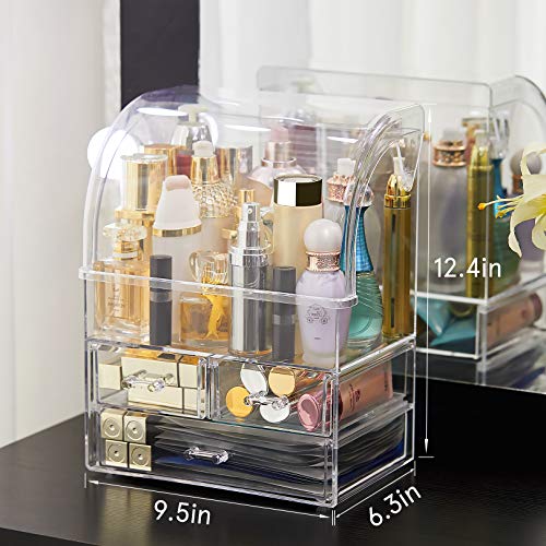 Large Capacity Cosmetic Makeup Organizer Anti-Dust Waterproof Cosmetics Storage Display Case Make Up Storage Stand with 3 Drawers Portable For Brushes Lipsticks Jewelry