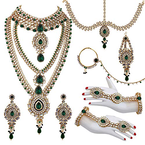 Image of Lucky Jewellery Designer Gold Plated Dulhan Bridal Jewelry Set 8 Pcs. for Girls & Women (3600-WZK-PARENT)