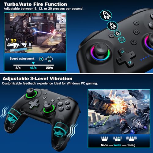 Image of ELISWEEN Wireless PC Gaming Controller with Hall Effect Joysticks, PC Controller with 4 Programmable Back Buttons, Dual Vibration, 1000mah Battery | Compatible with PC /Switch /Android /iOS-Black