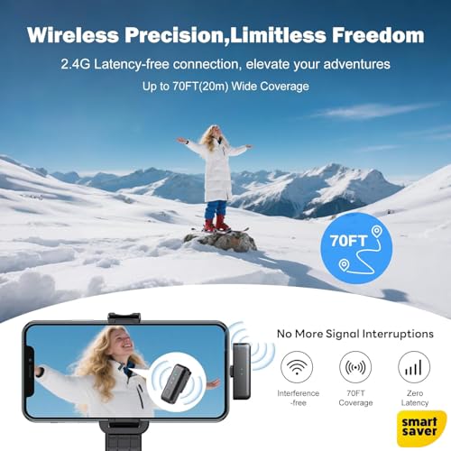 Image of Smart Saver Wireless 2 Microphone for iPhone iPad Android, Mini Lavalier Mic with Noise Cancellation, 20H Battery, Wireless Microphone for iPhone, Android, PC (2 mic + 2 Receiver + Charging Case)