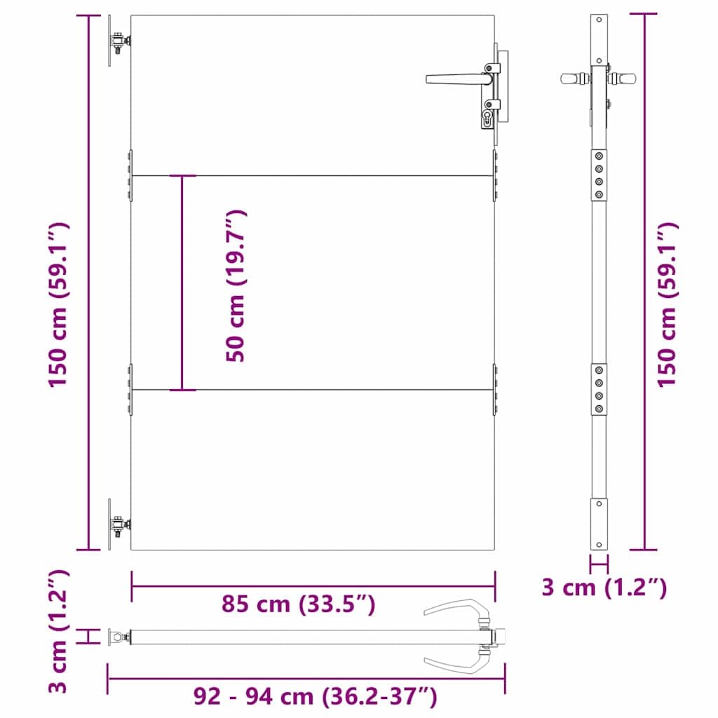vidaXL Gartentor Schwarz 85 x 150 cm Pulverbeschichteter Stahl, Garten und Terrasse, rechteckiges, modernes Stahltor, wetterfest, sicheres Zugang, minimalistisches Design