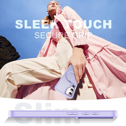 Image of Compatible with Samsung Galaxy S24 Plus Case with 360Rotatable Magnetic Ring Stand Compatible with Mag-Safe Military Protection Matte Translucent Phone Case for Galaxy S24+,Purple