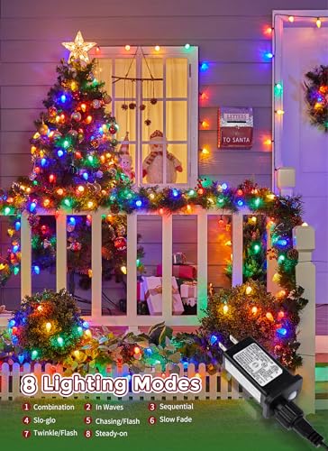 Minetom C9 LED Christmas Lights Outdoor, 81 Feet 100 LED String Light with Timer & 8 Lighting Mode, Waterproof Commercial Grade Christmas Tree Lights for Outside Indoor Roofline Patio, Multicolor - Image 3