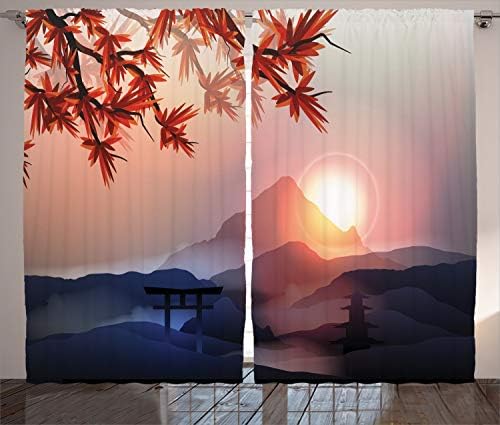Ambesonne Asian Curtains, Majestic Himalayas Peaks Tops Silhouett...