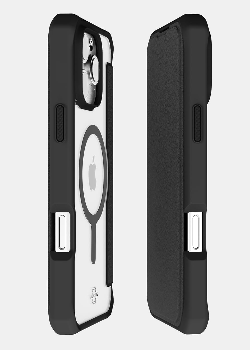 ITSKINS Hybrid R // Folio Protective Phone Case for iPhone 16 Pro, Hybrid Case with Card Holder, Anti-Slip, Heavy Duty Shockproof Cover, Military Phone Case - Black