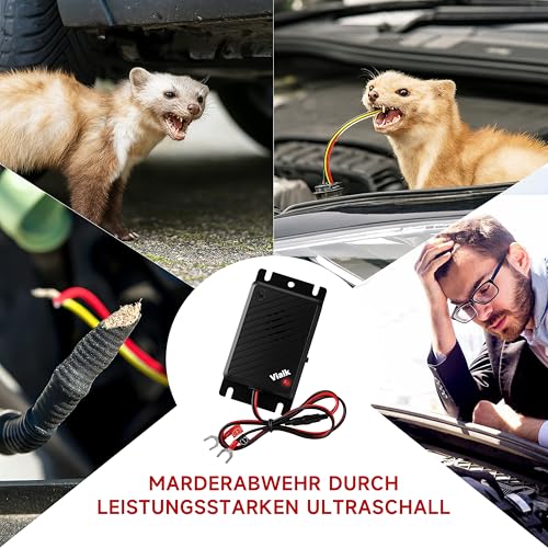 Viaik® Marderschreck Auto mit Ultraschall – Direktanschluss an 12V-Autobatterie – Marderabwehr & Marderschutz für Auto, Motorraum – Effektiver Maderschrecker zum Marder Vertreiben