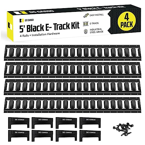 DC Cargo Mall 5 Long E Track Tie Down Rail (4 Pack) Powder Coated Steel Universal ETrack Tiedown System Kit - Easy Safe Secure Bolt on Socket System for Cargo on Pickups Trucks Trailer Tie Vans