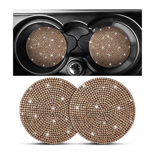 Image of Osilly Bling Car Cup Holder Coaster, 2 Pack Crystal Rhinestone Anti-Slip Insert Coasters, Universal 2.75 Inch Fashion Automotive Cup Mat, Car Interior Accessories Decor Gifts for Women (Golden)