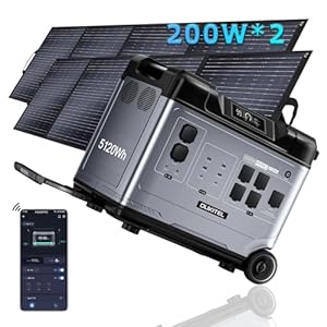 OUKITEL P5000 Pro 4000W Tragbare Powerstation mit 2x200W Solarpanel, 5120Wh Solargenerator,LiFePO4 Batterie,1800W Schnellladen,1.2 Std.Vollladung,5 Standardsteckdosen,APP,für Camping,Reisen, Wohnung