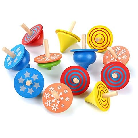 Crazy-m 12Stück Kreisel aus Holz ,Holzkreisel Spielzeug Kreisel aus Holz Bunte,Holzkreisel,spielzeugkreisel Kinder! Cover
