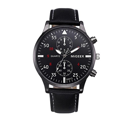 Preisvergleich Produktbild Lucky mall Mann Retro Leder Uhr Analog-Legierung Quarz-Armbanduhr