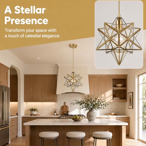 Image of YUBOLE Modern Gold Moravian Star Pendant Light Clear Glass-11-in Diameter