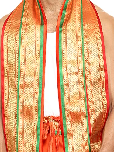 Image of Rameshwaram Fabrics Mens Ready to Wear Silk Dhoti with Angwastra Set - Pocket Dhothi