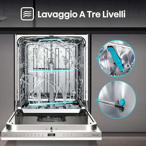 Hisense HV673B60 - Classe B, 16 coperti, terzo cesto, 42db (B), 9.6L, 7 programmi, motore inverter, wifi, status light, partenza ritardata, total dry, comandi touch - 7