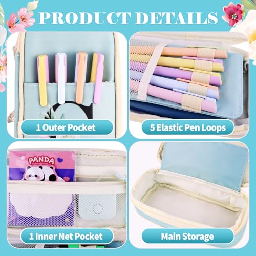 Image of Preppy Pencil Case for Girls, Cute Large Pencil Pouch, Personalized Initial Pencil Bag with Zipper for School College Office Supplies, Back to School Supplies Gifts for Teen Girls (N, Blue)