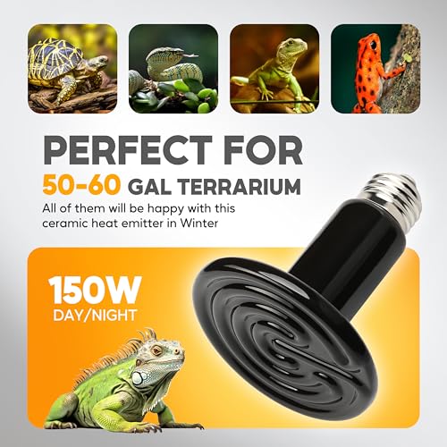 HealSmart 150W Reptile Heat Lamp Ceramic Heat Emitter, No Light Emitting Heat Bulbs, Suitable for Snake/Lizard/Spider, Plant Growth and Incubating Chicken, 2-Pack by HealSmart - Image 5