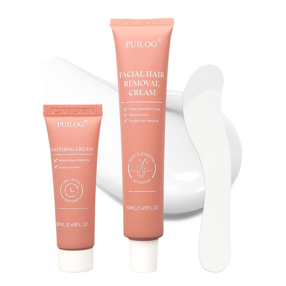 Facial Hair Removal Cream for Women Face - Painless Depilatory Kit with Soothing Cream Spatula for Sensitive Skin