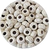 PAMIR TONG Large Hole Turquoise White Beads for Bracelet 100pcs European Gemstone Beads Howlite Rondelle Space Craft Beads for Pens-DIY Charms-Jewelry Making (White Large Beads)