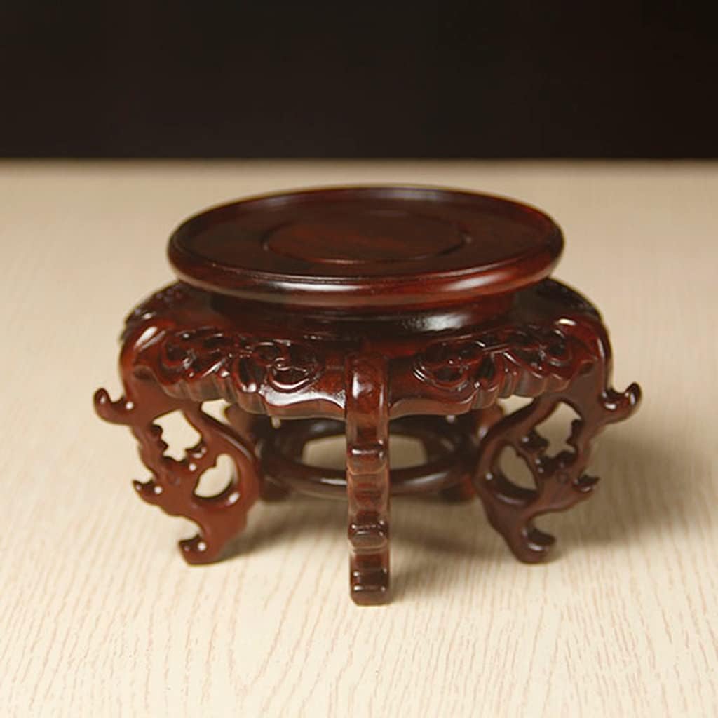 Bonsai Pedestal Vase Pedestal Stands Bonsai Base Handmade Wood Carving Miniature Vase Base Teapot Base Round Retro Style Wooden Bracket Ornament for Home Office Decoration Planter Stand Plant Holder(M